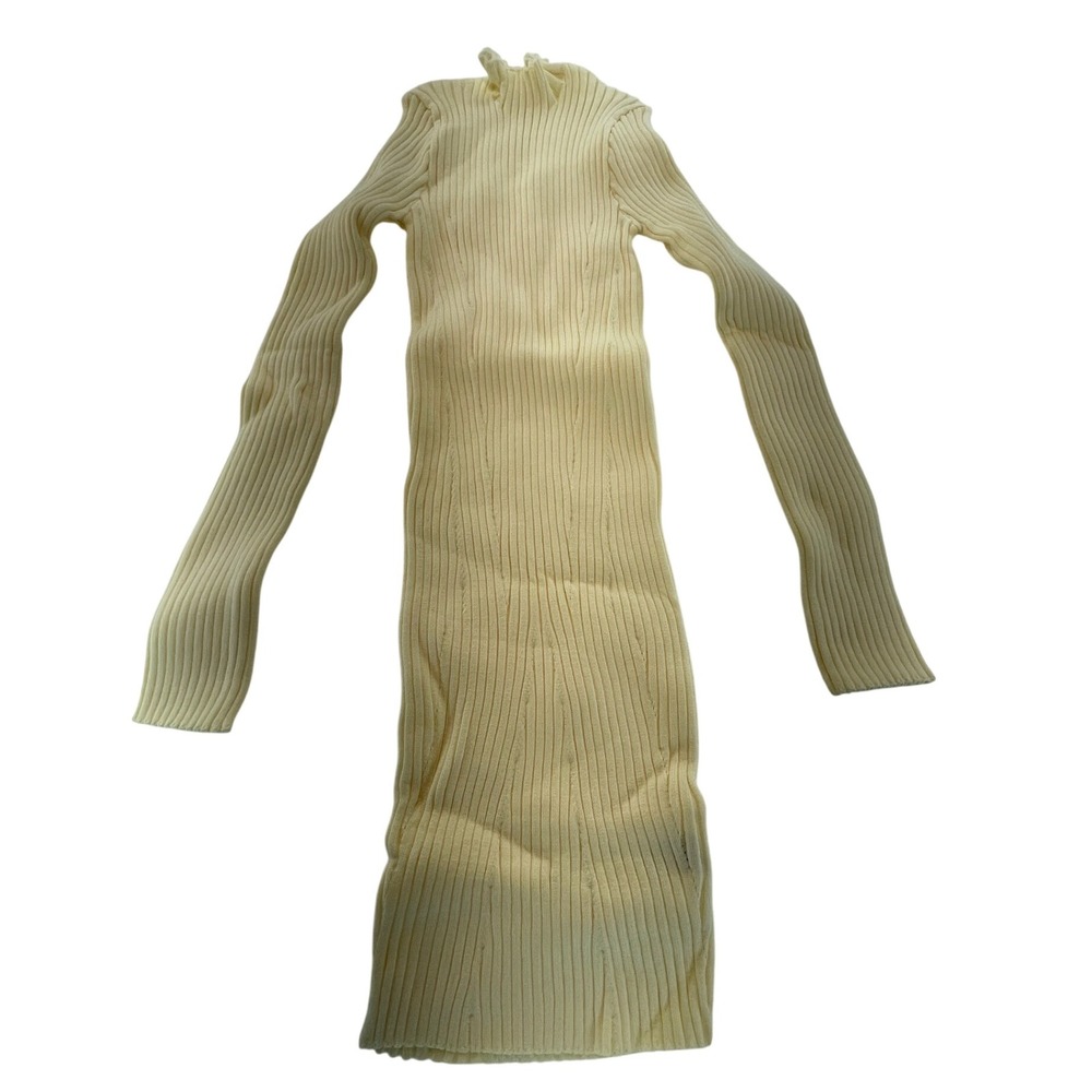 SHEIN Women's Ribbed Knit Mock‎ Neck Bodycon Midi Dress Cream Size S with Belt